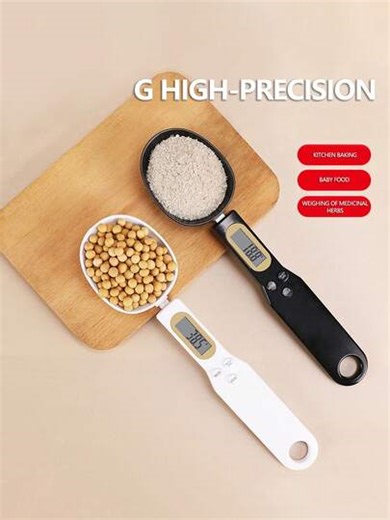 1 Electronic Measuring Spoon Scale, Food Scale With 500g Range, Upgraded Sensor Chip | Multiple Unit Conversions, Detachable Design | High-Definition LCD Display, Handheld Measuring Accessory Scale, Suitable For Baking/Coffee/Protein Powder, Etc. | Kitchen-Specific Tool, Uses 1 CR2032 Button Battery (Battery Not Included). | SHEIN