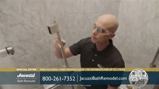 Jacuzzi Bath Remodel TV Spot, 'Worn Out: Free Fixtures, Shower Door and No Payments for One Year'