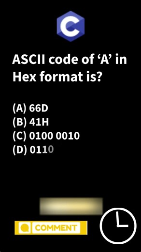 C Programming Quiz #11 - ASCII code of ‘A’ in Hex format is? #shorts #cprogramming #cppbuzz