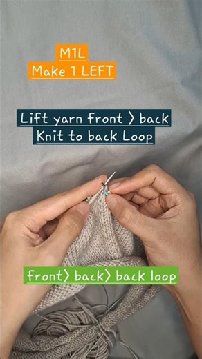 Easy to remember M1L increasing knit stich #M1R #knitting #raglan front-back-backloop