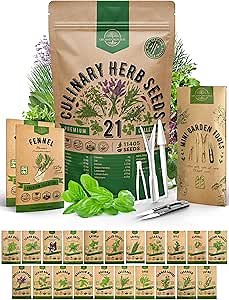 21 Culinary Herb Seeds Variety Pack - Heirloom, Non-GMO, Herb Seeds for Planting Outdoor and Indoor - Home Gardening. Over 11,400+ Seeds Including Rosemary, Thyme, Oregano, Mint, Basil, Parsley & More