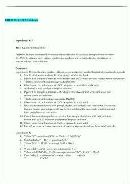 CHEM 104 LAB 2 Equilibrium Reactions Notebook Complete 2024 2025 100 Verified1446