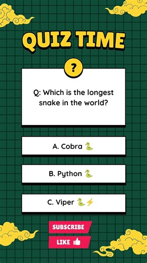 Longest Snake in the World? 🐍 Only 1% Know This#shorts #quiztime #quiz #ytshorts