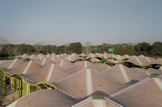 A I D I A on Instagram: "Restarting the year with a flythrough of our most popular project. The array of inverted-umbrella structures at Nicolás Bravo Market, dissolving into the surrounding landscape, where architecture and countryside quietly meet. . Comenzamos el año con un flythrough de nuestro proyecto más popular. La serie de estructuras en forma de paraguas invertidos del Mercado Nicolás Bravo se funde con el paisaje circundante, en un diálogo sutil entre arquitectura y territorio. 📸 @pa