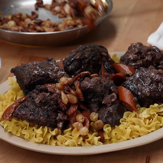Two tricks make these Beef Bourguignon-Style Braised Short Ribs a cinch: Marinating the short ribs overnight and using your broiler 👌 Get the recipe: https://foodtv.com/3Wu4650 | Food Network