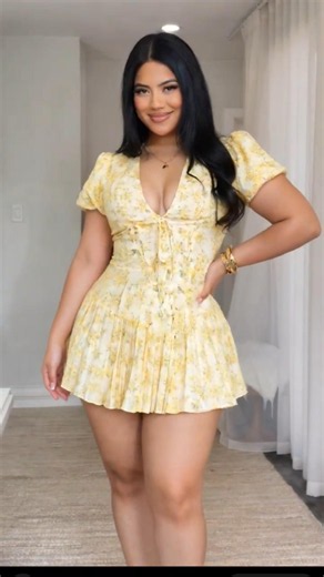 Yellow Floral Pleated Mini Dress | Curvy Spring Summer Look | Feminine Chic Outfit 🌼💛
