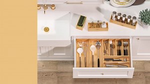 Greatseas Kitchen Drawer Organizer Bins, Stackable Bamboo Deep Drawer Organizer for Silverware, Utensils, Cutlery, Flatware, Junk Drawer, Dresser, Bathroom, 12" x 3" x 2.5" (Set of 2)