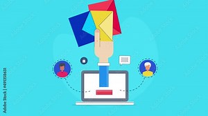 Email marketing, sending email to customers, newsletter subscription mail delivery on time, business email message concept. 2d animation 4k video clip.