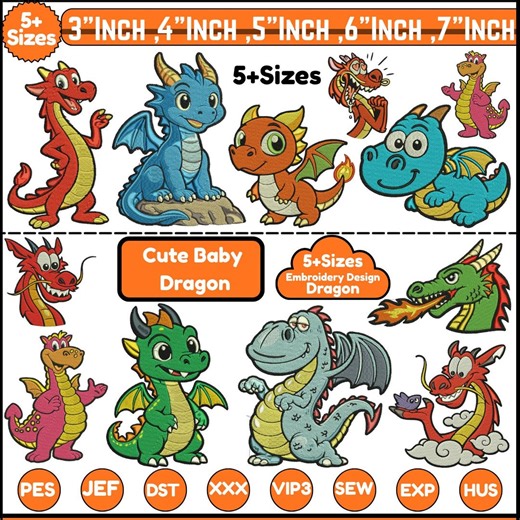 Dragon Machine Embroidery Designs Cute Baby Dragon Embroidery Red Dragon Custom Embroidery Green Dragon Embroidered 5 sizes Instant Download - Etsy