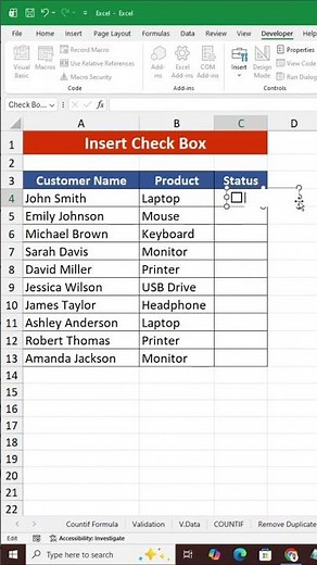 Insert Checkbox in Excel One Click! #shorts