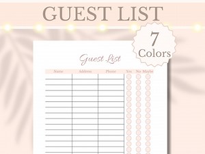 Wedding Guest List Printable RSVP Tracker Pink Event Planner Attendee List Party Planner Baby Shower Guest, A4 A5 Letter, Digital Download - Etsy