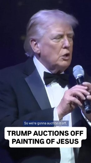 28K views · 126 reactions | Donald Trump has kicked off 2026 by auctioning off a painting of Jesus at his Mar-a-Lago golf club in Florida. Artist Vanessa Horabuena created the painting onstage as guests, who paid $1,450 USD for the New Year’s event, watched on. It sold for $2,750,000 USD. On his way into the event, the US President was asked what his New Year’s resolution was, replying, “peace on earth”. #trump #2026 | 10 News | Facebook