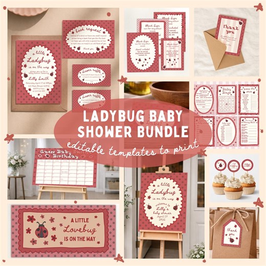 Ladybug Baby Shower Bundle: Editable Love Bug Theme Whimsical Printable Template Set - Etsy
