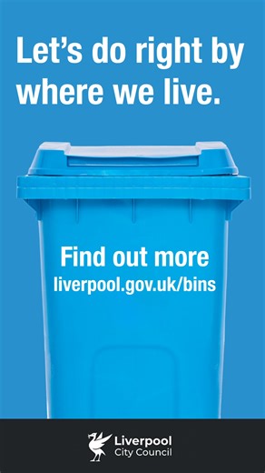 Iconic? Definitely! But your purple bin is for general waste only. Use the blue bin for cardboard, cans, jars, tins and more. Help do right by where you live, check what goes in which bin to recycle better. | Liverpool City Council