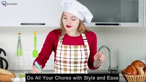 RUVANTI Aprons for Women with Pockets - Adjustable up to XXL - 100% Cotton - Cute Aprons for Cooking, Kitchen, Server, Barber, Restaurant, Chef Apron - 1 Pack - Grey Floral