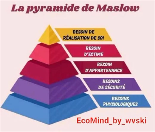 EcoMind_by_wvski on Instagram: "🌄 La pyramide de Maslow: Explication des besoins humains : La pyramide de Maslow est une représentation des besoins humains classés par ordre de priorité. Selon le psychologue Abraham Maslow, les individus doivent satisfaire les besoins les plus fondamentaux avant de pouvoir répondre à des besoins plus élevés. Voici les cinq niveaux, du plus basique au plus élevé: 1. 🥖 Besoins physiologiques (BESOINS PHYSIOLOGIQUES) : Ce sont les besoins essentiels à la survie: 