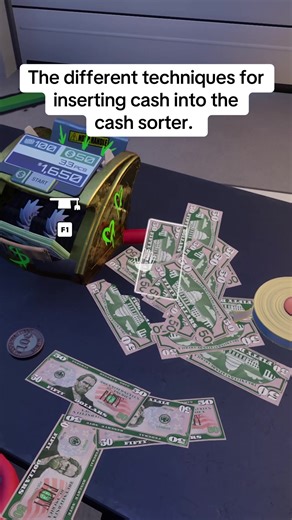 A quick tip on how to insert cash into the cash sorter through various techniques. #simulatorgames #indiegames #cashcleanersimulator #gamingontiktok #gamingtips