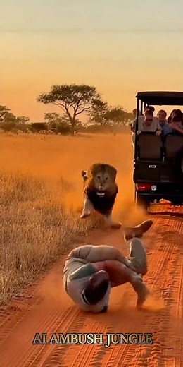 Lion Charges Safari Guide –🦁 #lionattack #animals #wildanimals #wildlife #animalattack #lion