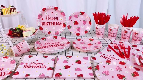 Strawberry Birthday Decorations for Girls, Berry First Birthday Plates and Napkins with Cups Forks and Knives Berry First Birthdays Decor Strawberry Party decorations for Fruit Theme Party, Serve 24