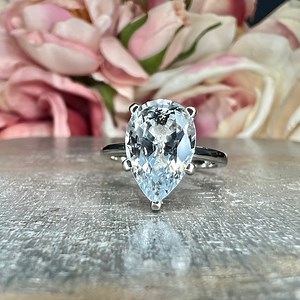 Pear Shaped White Sapphire Engagement Ring 14k White Gold, Pear Solitaire Wedding Ring, Single Stone Pear Shape White Sapphire Rings #7509 - Etsy