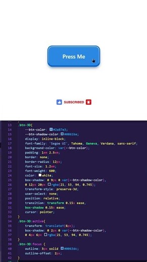 Create 3D Press Button in HTML & CSS.#cssanimation #frontendcourse #html#viralshorts #viral