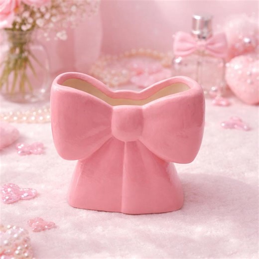Pink Ceramic Bow Holder | Girly Desk & Vanity Organizer - Etsy