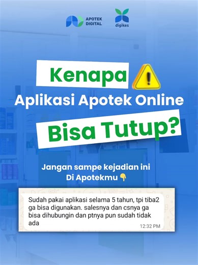 Ini bukti nyata, jika Aplikasi Apotek Online bisa tutup kapan aja! Itulah kenapa Aplikasi Apotek Online itu harus berlangganan, karena pengguna akan bergantung pada pihak penyedia aplikasi ❌️ Tidak bisa dibeli/dibayar 1x untuk selamanya (karena sistem online membutuhkan biaya untuk selalu update agar selalu sesuai dengan teknologi terbaru) Jadi, yuk lebih aware dalam memilih aplikasi 🫶 #aplikasiapotekonline #aplikasiposapotek #posapotek #softwareapotek #apotekdigital
