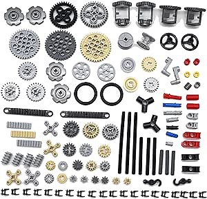 SEEMEY 116PCS Gear and Axle Parts Set Compatible with Lego Technic Parts, DIY moc Gears Chain lnks Pins Axles Differential Assortment Pack (Random Color)