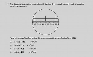 17 The diagram shows a stage micrometer, with divisions 0.1 mm ... | Filo