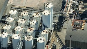 Pioneering the future of transportation fuels, this refinery focuses on biofuels, transforming organic materials into sustainable biodiesel for a more environmentally conscious world. Drone view.