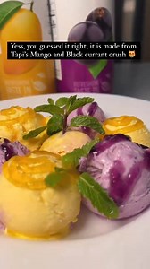 Ice cream made with Tapi mango crush and black currant crush. This irresistible blend of flavors is sure to leave you wanting more. Don't miss out on the ultimate ice cream experience! . . #icecream #mangoicecream #fruitcrush #fruitcrushbytapi #freshfruits #imalipop #tangysnaks #candies #imalitreats #tangytreats #treatsforchildrens #sweet #tapifoods #tapi #delicious #childhoodmemories #childhood #fruits #yummy www.tapifood.com | Tapi Food