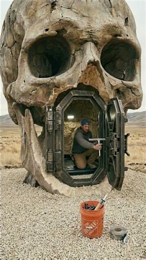 I Turned a GIANT HUMAN SKULL into a SECRET LUXURY BASE 💀😱 #diy #timelapse #beforeandafter #shorts