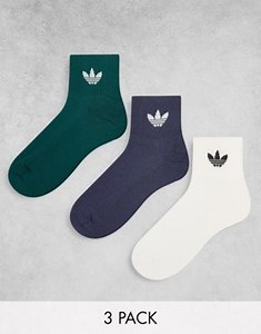 adidas Originals 3 pack trefoil ankle socks in blue and green | ASOS