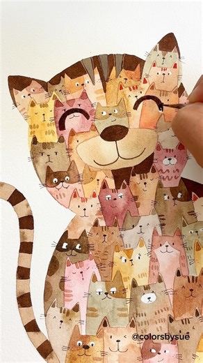 19K views · 303 reactions | Here’s the video of how I painted cats. Adding details to the cat’s face was the most fun part of it. Hope you enjoy the video . . . . . . . . #colorsbysue #catlover #catart #watercolorillustration #illustration #artvideo #watercolorvideo #arttutorial #watercolorlove | Colorsbysue | Facebook