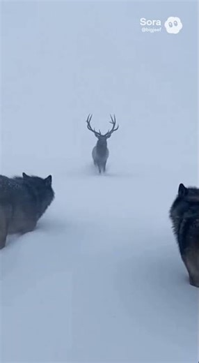 Wolves Spot a Giant Elk Emerging From a Blizzard… Then They Charge ❄️🦌🐺 #wolves #elk #snowstorm