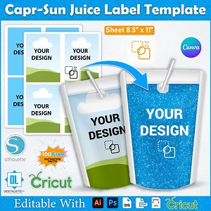 Capri Juice Label Template, Custom Caprisun Label, Juice Pouch Label Svg, Custom Capri Label, Blank Capri Sun Template, Canva Editable - Etsy