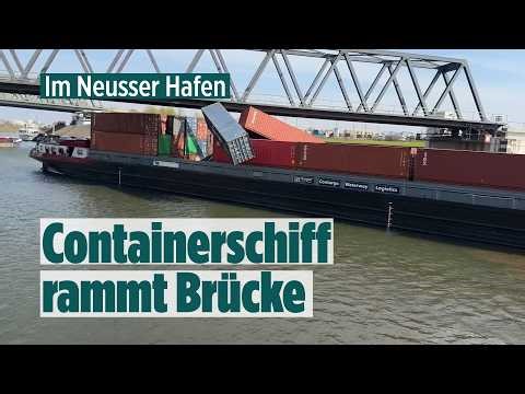 NEUSS PORT: Container ship rams bridge – cargo falls into the water