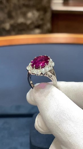 The vivid red ruby centering this classic ring is certified by the American Gemological Laboratories and the Gemological Institute of America as hailing from Burma. Burmese rubies are widely considered among the rarest of all gemstones. For centuries, the Burmese ruby has ranked among the most sought-after gems in the world, but following an edict of the King himself, the finest stones were never allowed to leave the kingdom, making these rubies exceedingly rare. The countryâ€™s borders were clo