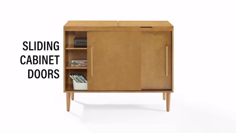 Crosley Furniture Everett Media Console and Record Player Stand with Storage for Vinyl Records, Mahogany