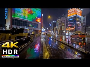 Japan Typhoon Rainy Night Walk // 4K HDR FUKUOKA