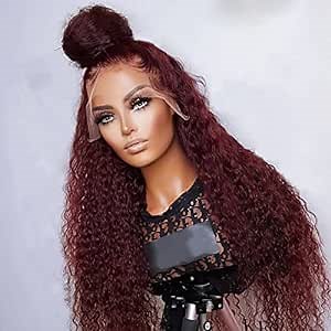 Dark Burgundy Water Wave Lace Wig Glueless Lace Front Wigs for Women 99J Natural Curly Wet and Wavy Synthetic Wig Heat Resistant Hair