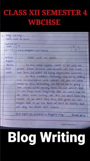 CLASS XII SEMESTER 4 ENGLISH BLOG WRITING WBCHSE
