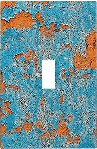 Blue Orange Rustic Light Switch Cover Plate Abstract 1 Gang Decorative Wall Plate Metal Rust Vintage Single Toggle Outlet Switch Faceplate Cover Bathroom Bedroom Decor