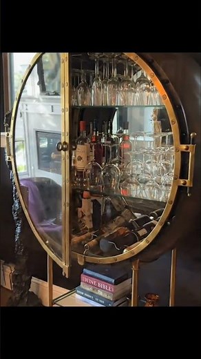 Designer bar cabinet furniture with metallic finish and built in wine rack #barcounter #customtable