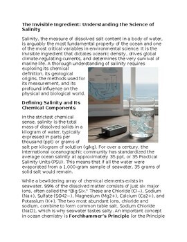 Salinity Worksheet Marine Science Sub-Plan Classwork Homework