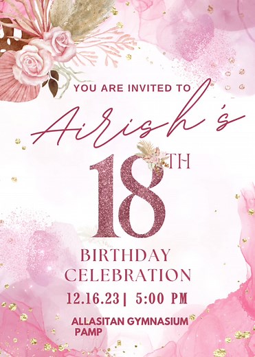 Boho Pink for Digital Debut Invitation💓 #Happylegalage Airish! 💓 #pktiktokofficial #pkdigitalarts #pkdigitalinvitation #debutinvitationph #weddinginvitation #birthdayinvitation #fyp
