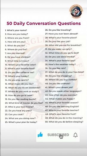 50 Daily English Conversation Questions | Speak English Fluently