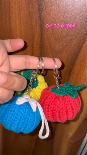 Anubhuti | Handmade Crochet & Beads. on Instagram: "Crochet pumpkin Keychains. DM to order. Handmade by crochet craft by Anubhuti. #crochet #crochetpumpkinkeychain #keychains #art #crocheting"