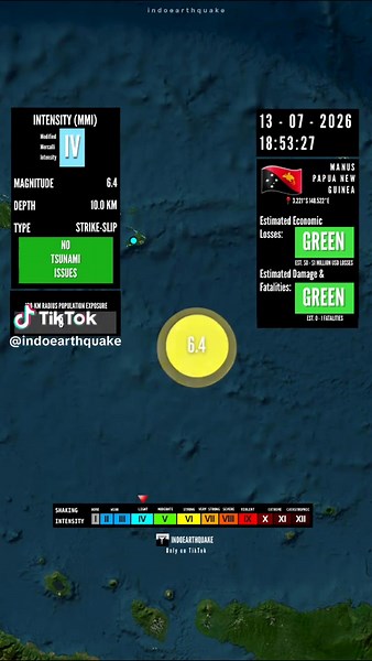 M 6.4 - Manus, Papua New Guinea. July 13, 2026. #earthquake #terremoto #temblor #sismo #fyp