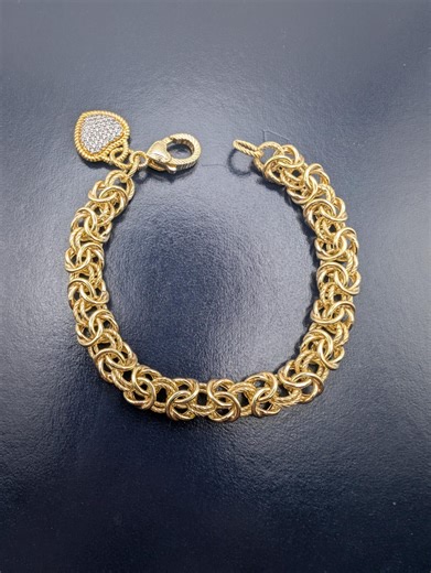 Judith Ripka Yellow Gold Over Sterling Silver 925 CZ Heart Charm Byzantine Chain Necklace - Etsy